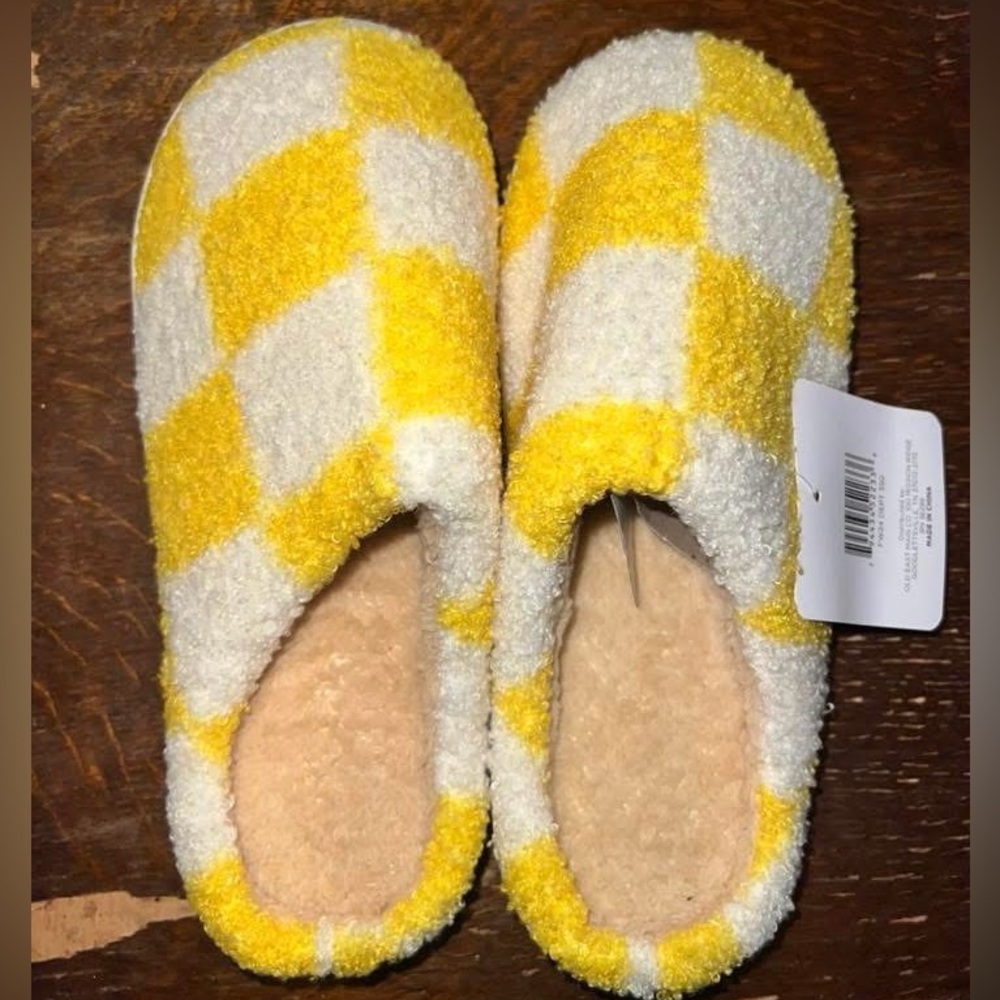 Yellow and White Checkered Slippers